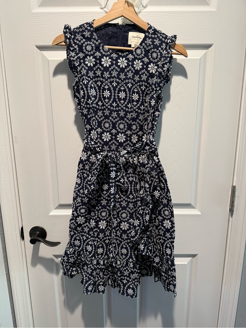 NWOT Kate Spade Navy Floral Ruffle Tie-Detail Mini Dress - Picture 2 of 5